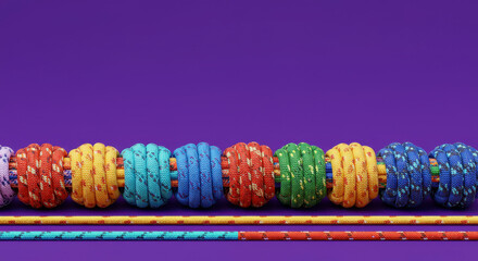 Intricate Molecular Structures Displayed in Colorful Rows Against a Vivid Purple Background