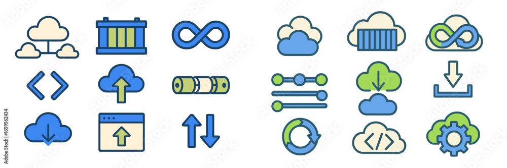 Poster cloud computing and data upload download vector icons set