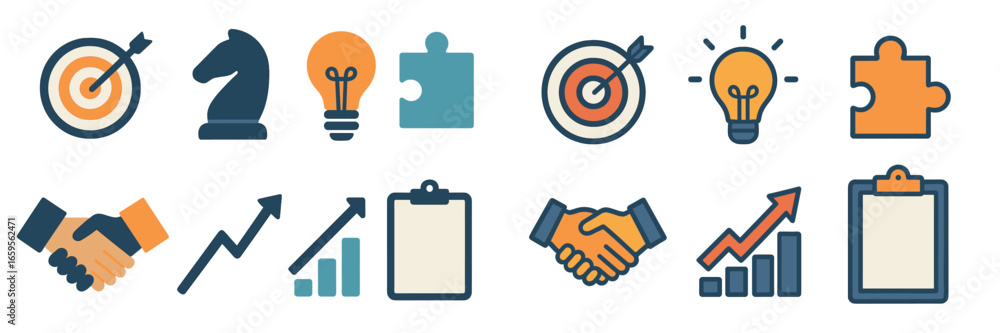 Poster vector icons representing business concepts and teamwork strategies