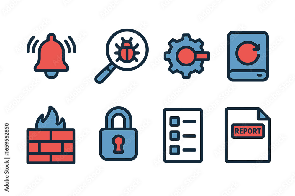 Poster vector illustration of security and monitoring icons for web design
