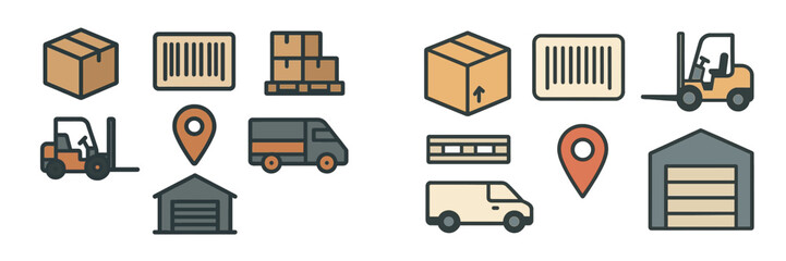 Warehouse logistics illustration with transport and storage