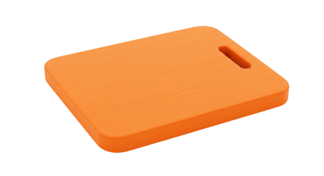 Isolated orange rectangular foam pad with rounded edges and handle cutout on a black background