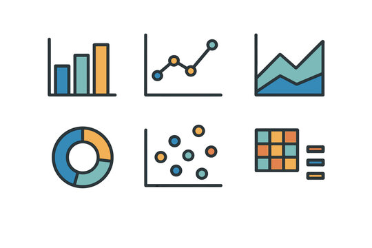 Vector illustration of various chart types for data visualization
