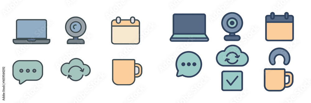 Poster collection of technology and communication icons in vector style