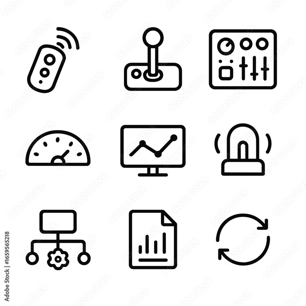 Poster telemetry icons set. outline icon set of telemetry control systems: remote control, joystick, contro