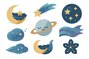 Naklejka premium Vector illustration of celestial elements with a dreamy atmosphere