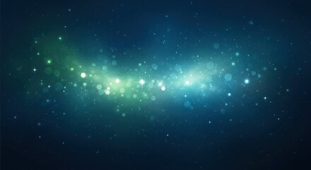 Fototapeta premium Abstract cosmic nebula with glowing green and blue particles and light streaks