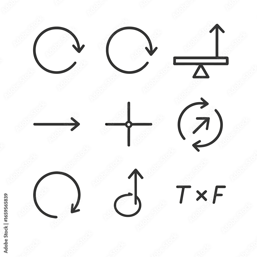 Poster torque concept icons. outline icon set of torque concepts: clockwise rotation, counterclockwise rota