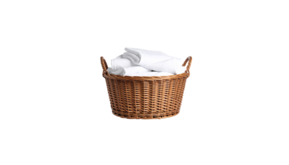 Wicker basket full of separated on white background