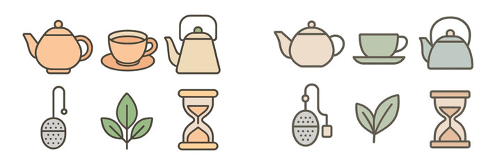 Tea brewing essentials with kettles cups and infusers in vector style