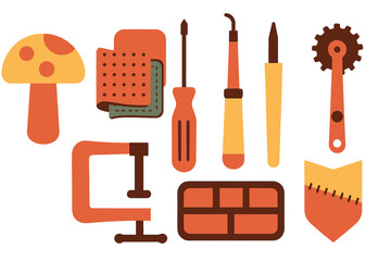 Colorful vector illustration of tools and objects for creative work