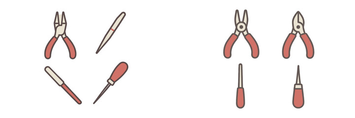 Collection of hand tools for repair and crafting activities