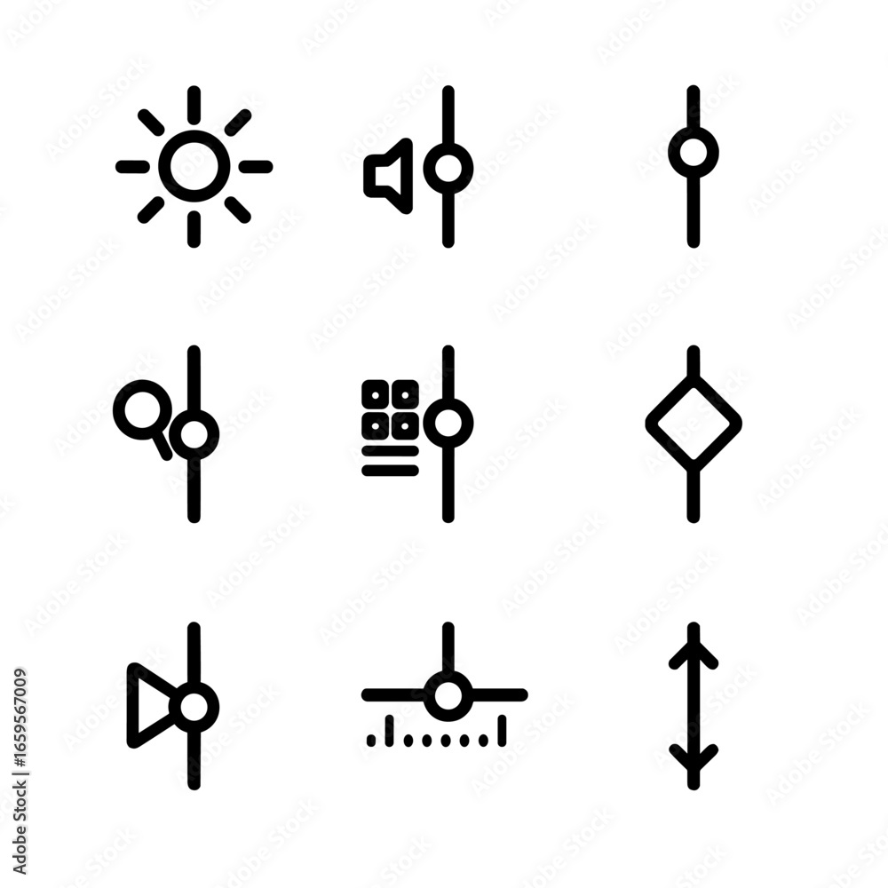 Leinwandbilder ui slide controls icons. outline icon set of sliding controls in ui: brightness slide, volume slide,