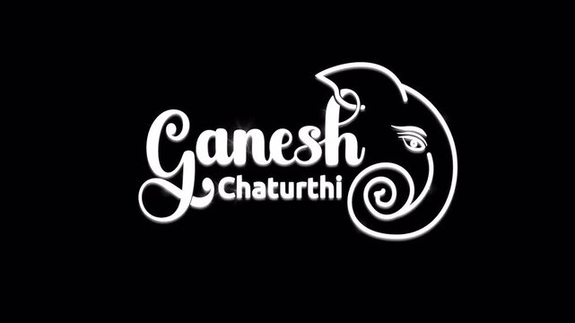 Creative Ganesh Chaturthi text animation with a Ganesha elephant outline revealed in white on a black alpha channel. Perfect for Hindu festival greetings, religious event invitations, or events