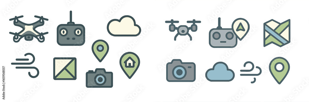 Poster vector illustration featuring drone technology and mapping elements
