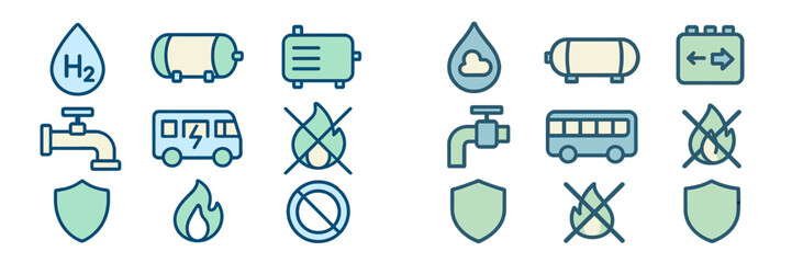 Fototapeta premium Vector illustration of hydrogen energy and safety symbols in use