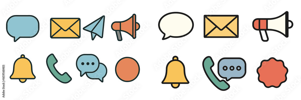 Poster collection of colorful communication icons in vector style