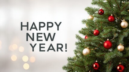 A beautifully decorated Christmas tree featuring red and gold ornaments, conveying a festive mood for the New Year celebration.