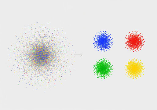 Conceptual diagram showing data classification from chaos to organized clusters.

