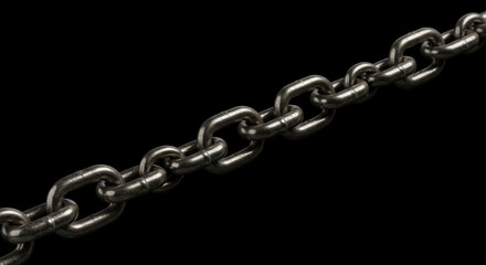 Heavy Duty Metal Chain Links Connected Together In A Series On Black Background