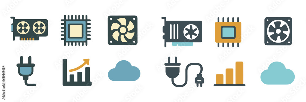 Poster vector illustration of technology icons related to computing and data