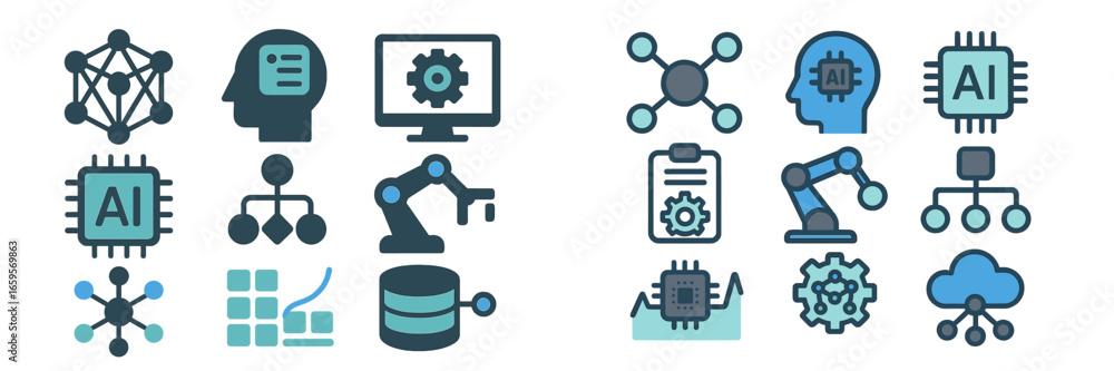 Poster illustration of artificial intelligence concepts in various fields