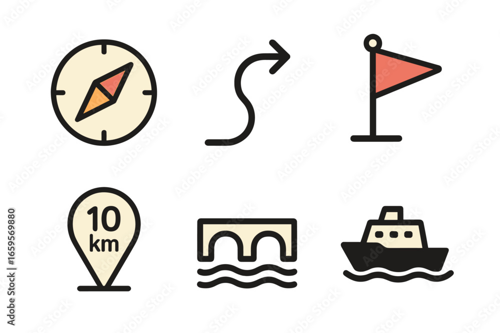 Poster navigation and travel icons in vector style for modern design