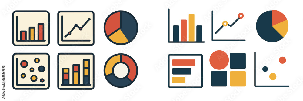 Poster vector illustration of various charts and graphs for data analysis
