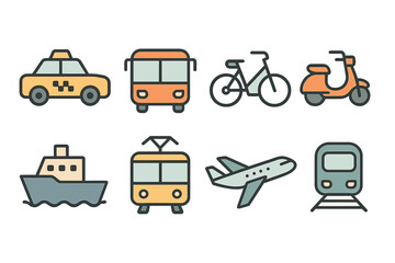 Vector art of diverse transportation on a clean backdrop