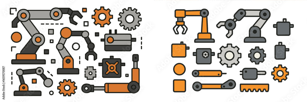 Poster industrial robot components and mechanical gears in vector style