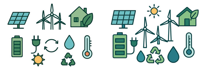 Renewable energy icons showcasing solar and wind power concepts