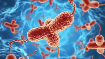 microscopic bacteria cells moving in fluid environment illustration - Powered by Adobe