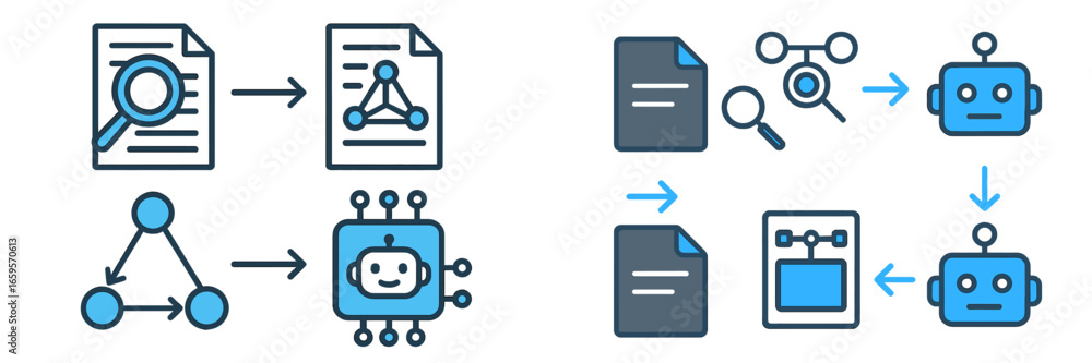 Aufkleber illustration of data processing and robotics flow in modern systems
