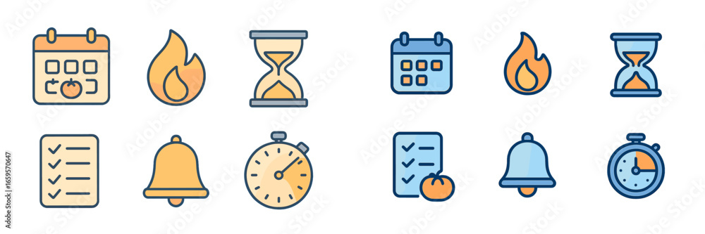 Poster vector icons depicting time management and task scheduling activities