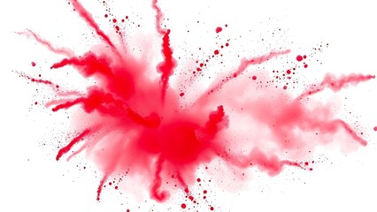 Vibrant red powder explosion in dynamic motion against white background with dramatic lighting.