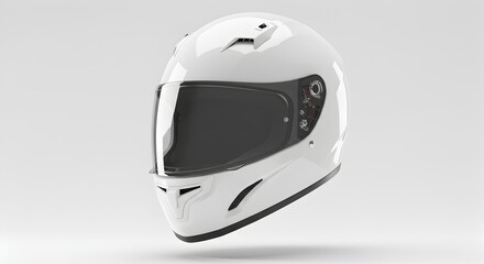 Fototapeta premium White Full-Face Motorcycle Helmet with Dark Visor Isolated on Clean Background