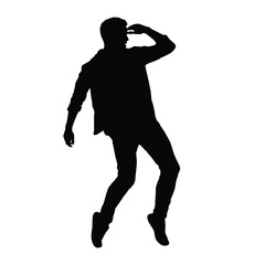 This energetic silhouette captures a full-body view of a man in a dynamic dance pose