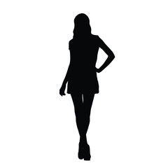 Silhouette of a Stylish Woman in Short Dress, Hand on Hip