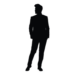 Obraz premium Silhouette of a Stylish Man in Suit, Hands in Pockets