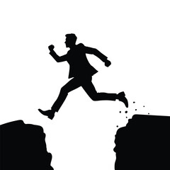 Businessman Silhouette Overcoming Obstacles with Determination and Boldness, Leaping Towards Success
