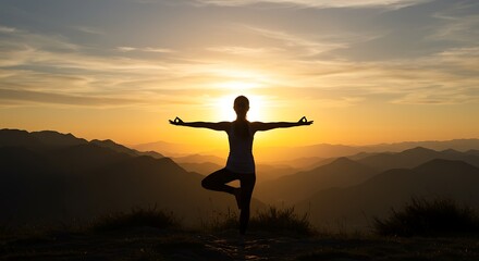 Fototapeta premium Silhouette Yoga at Sunrise: Mountain Serenity