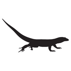 Refined Monitor Lizard Silhouette Depicting Long Forked Tongue – Monitor Lizard Vector Graphic – Monitor Lizard Illustration – Silhouette of Monitor Lizard – Reptile Silhouette