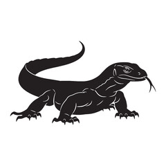 Elegant Monitor Lizard Silhouette Featuring Strong Limbs &ndash; Monitor Lizard Vector Artwork &ndash; Monitor Lizard Illustration &ndash; Silhouette of Monitor Lizard &ndash; Reptile Silhouette