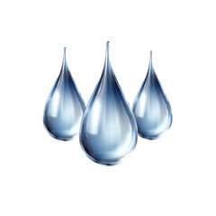 Three shiny water droplets reflecting light in a minimalist style.