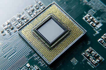 Closeup of a cpu chip on a circuit board showcasing the intricate design and technology involved in modern computing
