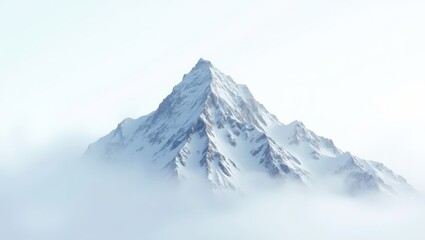 A majestic snow-capped mountain peak rises above a sea of ethereal mist, showcasing a serene and tranquil scene.