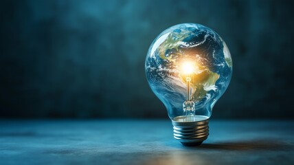 Light bulb illuminating the Earth symbolizes innovation and sustainability for a brighter future