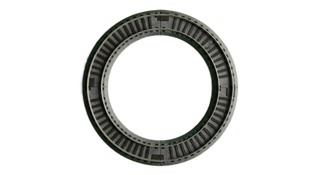 Close-up of a large industrial roller bearing with a circular design.