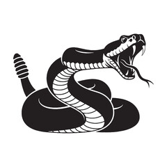 Strong Rattlesnake Silhouette – Rattlesnake Vector Graphic with Bold Shape – Black Vector of Rattlesnake – Snake Vector