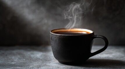 Enjoying a steaming cup of dark roast coffee in a rustic ceramic mug, perfect for a cozy and comforting moment